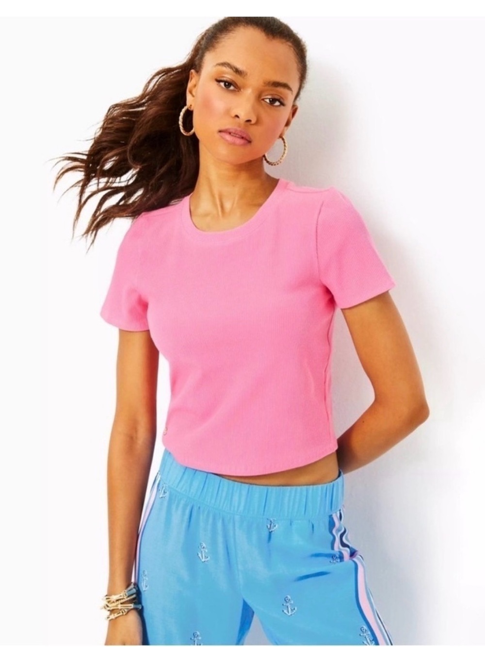 Lilly Pulitzer Minnie Pink Short Sleeve Crewneck cropped Tee